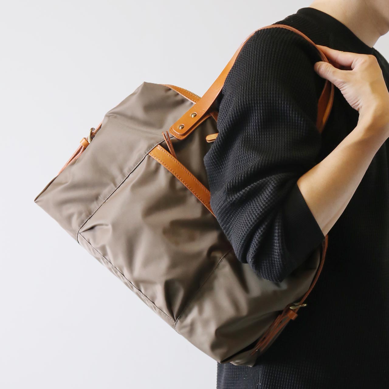 HALEINE ブランド 日本製 ナイロン 栃木レザー ミニ ボストン バッグ