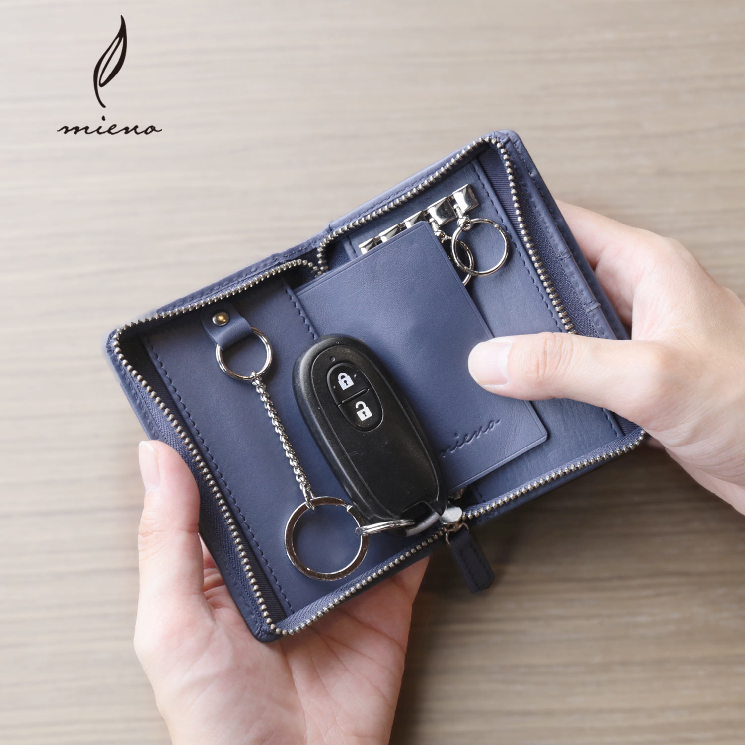 mieno（ミエノ） キーケース 財布 マルチケース 牛革 スマートキー 鍵