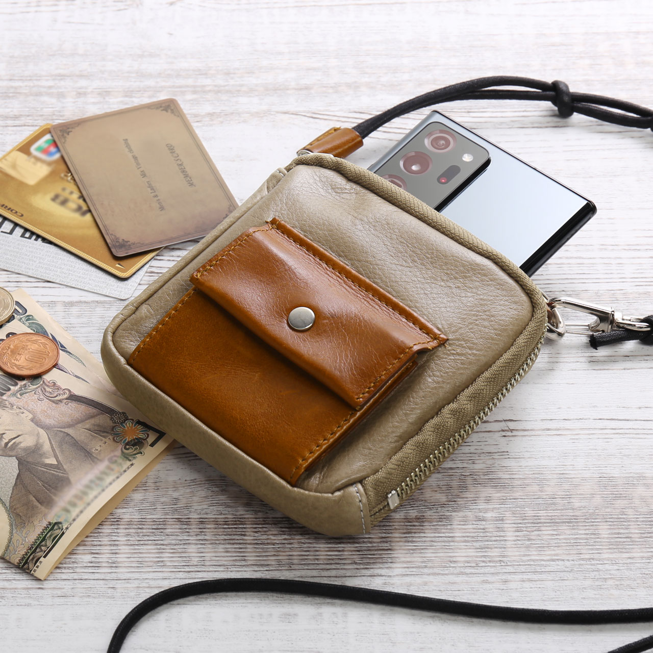 Jamale（ジャマレ） ネックウォレット メンズ 本革 カードが飛び出す