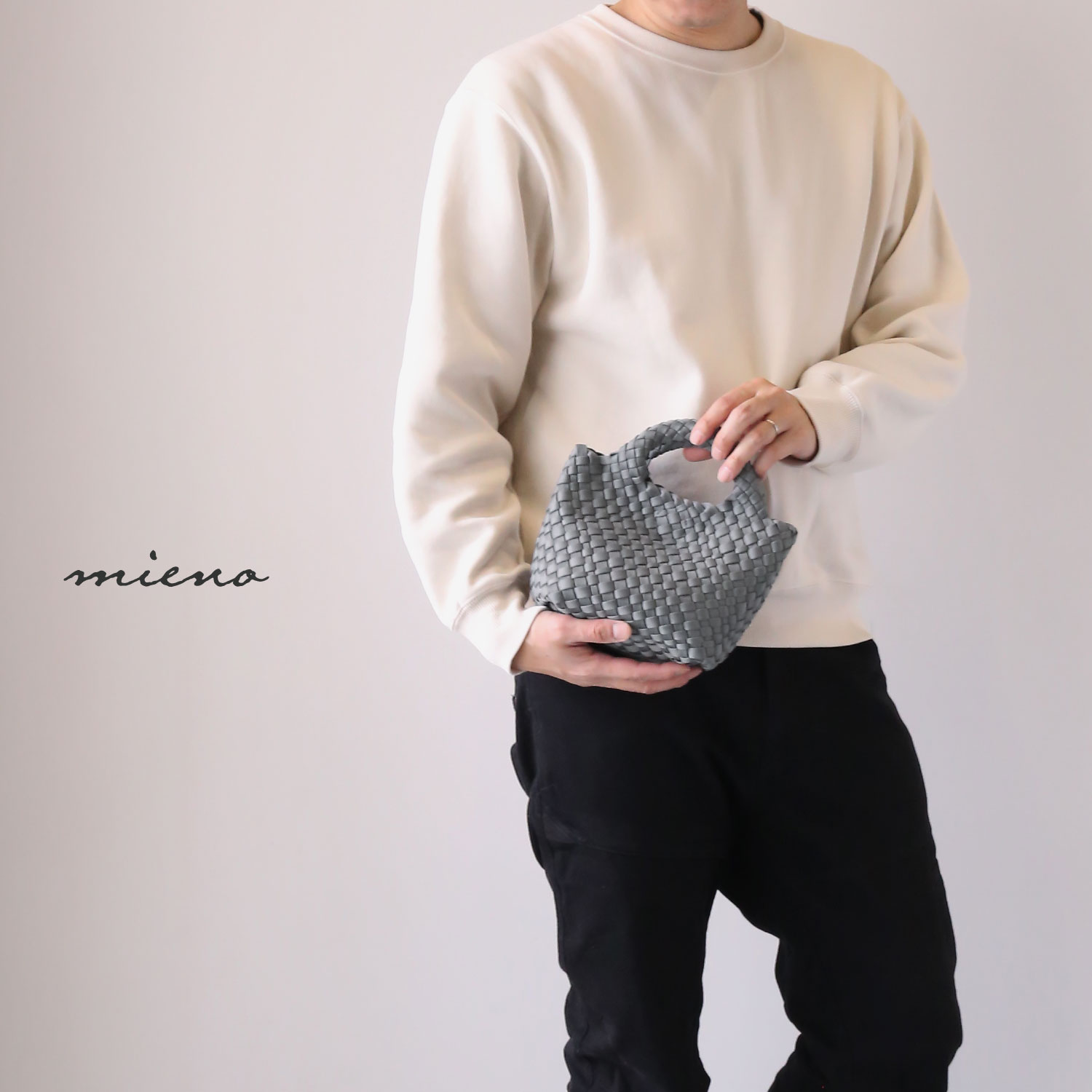 【定価2万】クルーネック プルオーバー バックメッシュ メンズＭ mieno（ミエノ） メンズ ミニトート ナイロンメッシュ 2way トート