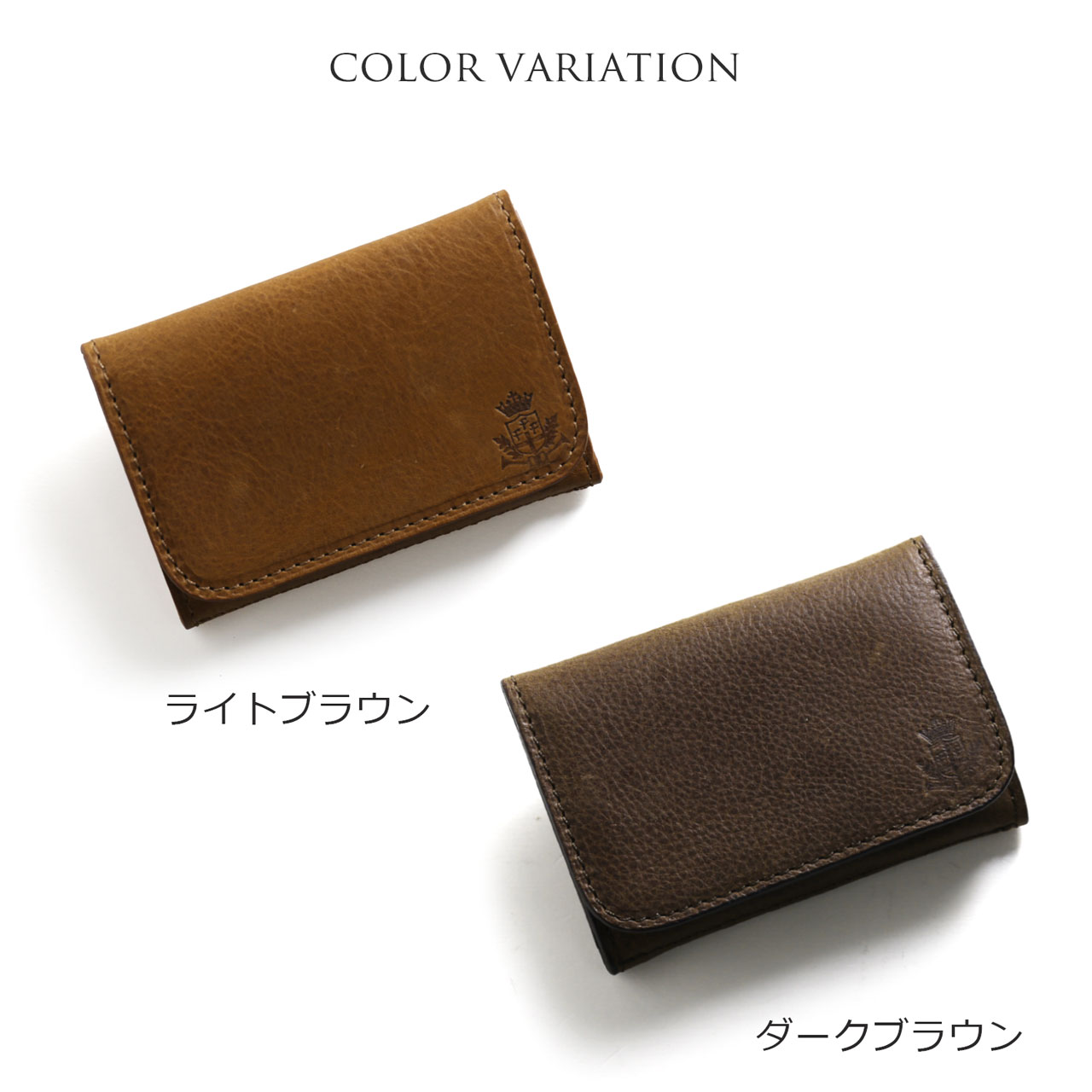 正規未 エフクリオ エンブレムロゴ クレスト カードケース 茶 ブラウン×白刺繍 訳あり］ 牛革 名刺入れ F.CLIO イタリア製 イタリー カードケース