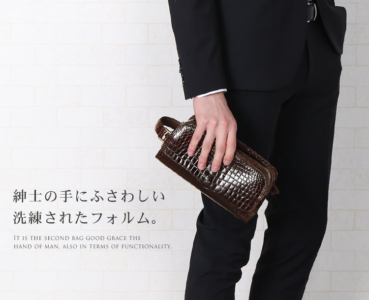 日本製 クロコダイル メンズ セカンドバッグ ...の詳細画像1