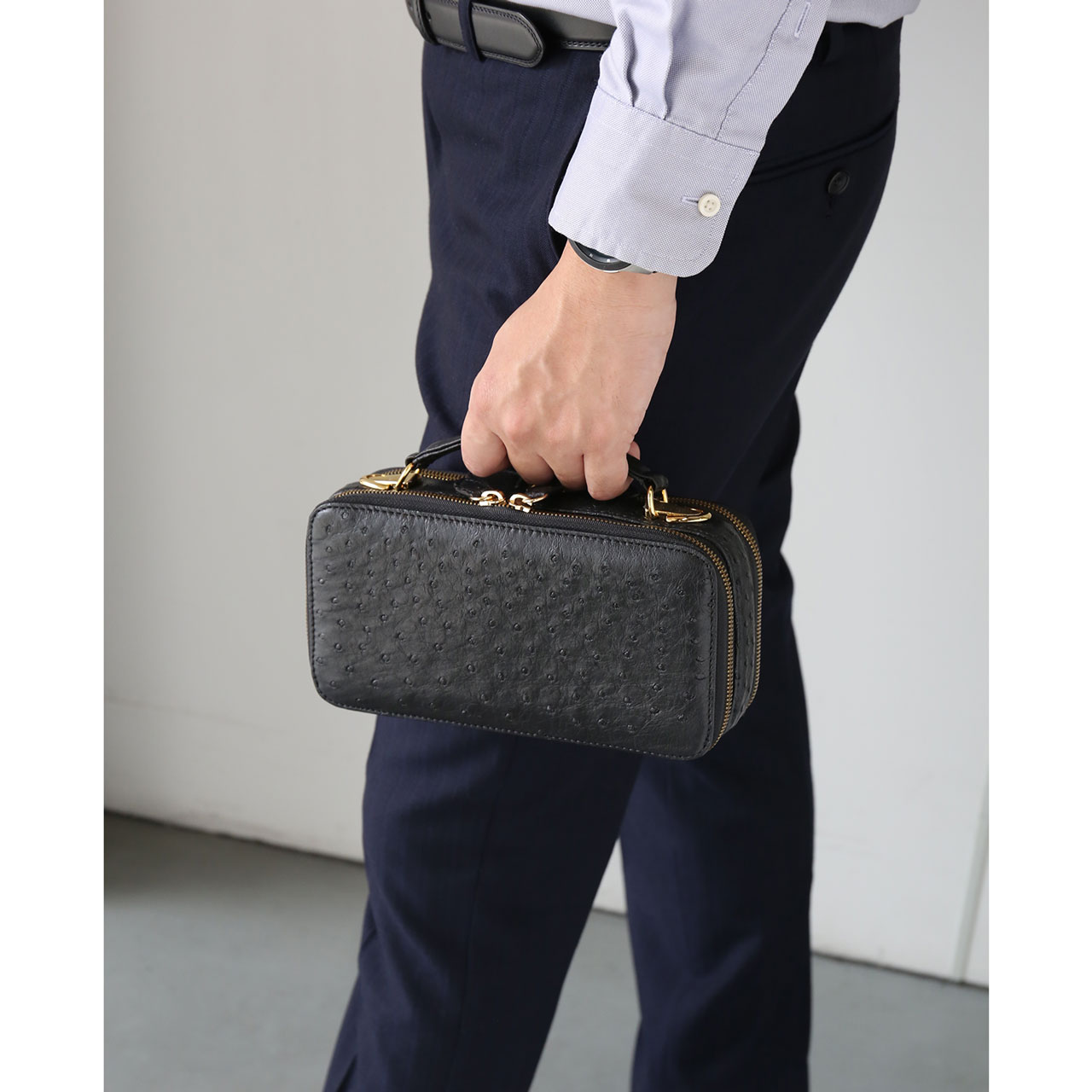 メンズ バッグ オーストリッチ Wファスナー セカンドバッグ 3way ミニ