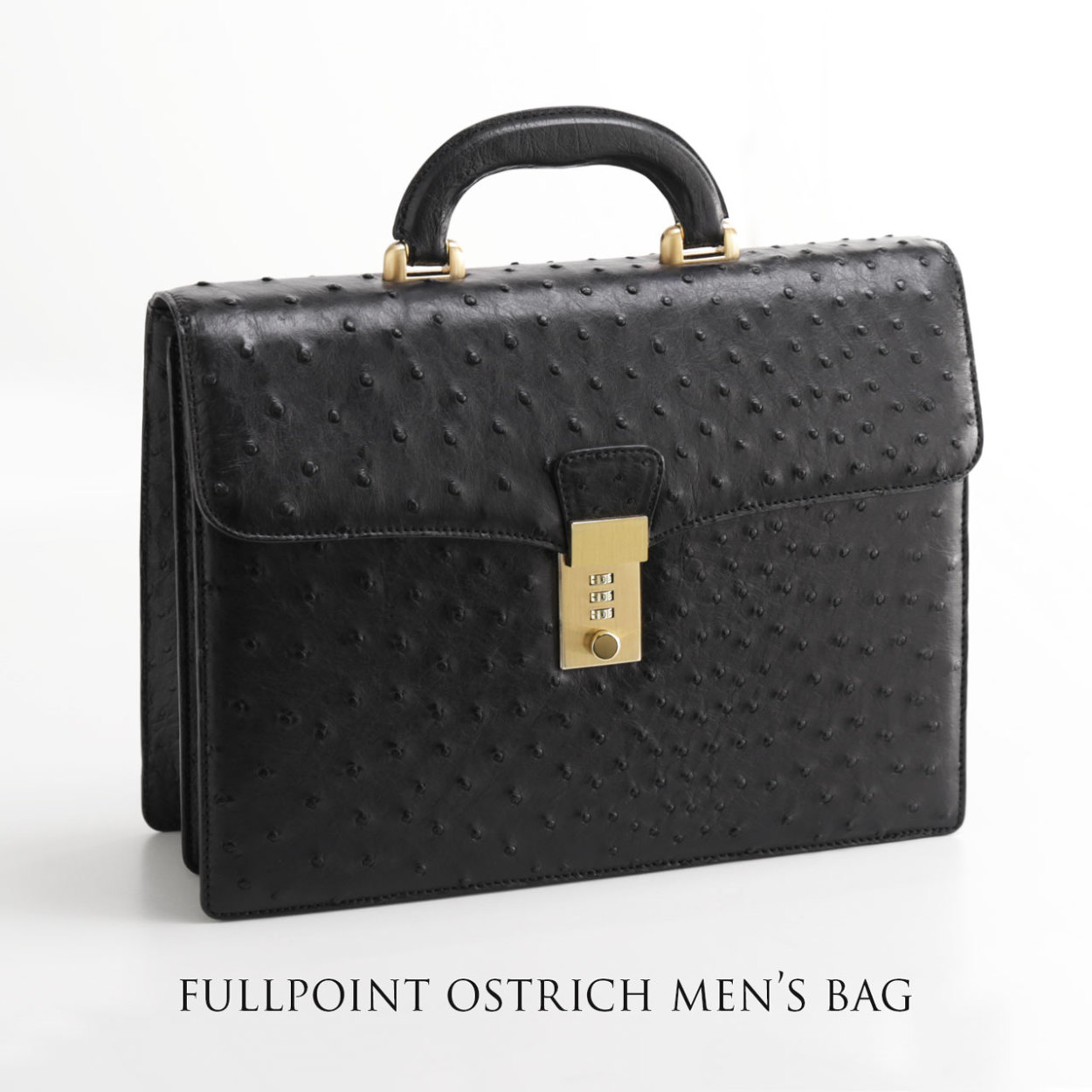 オーストリッチ メンズ バッグ 32cm ダイヤルロック フルポイント 日本