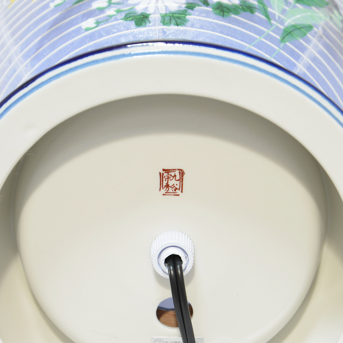 盆提灯 創作提灯 宝珠灯 480 九谷銀彩 陶器 オーシャンブルー 絹
