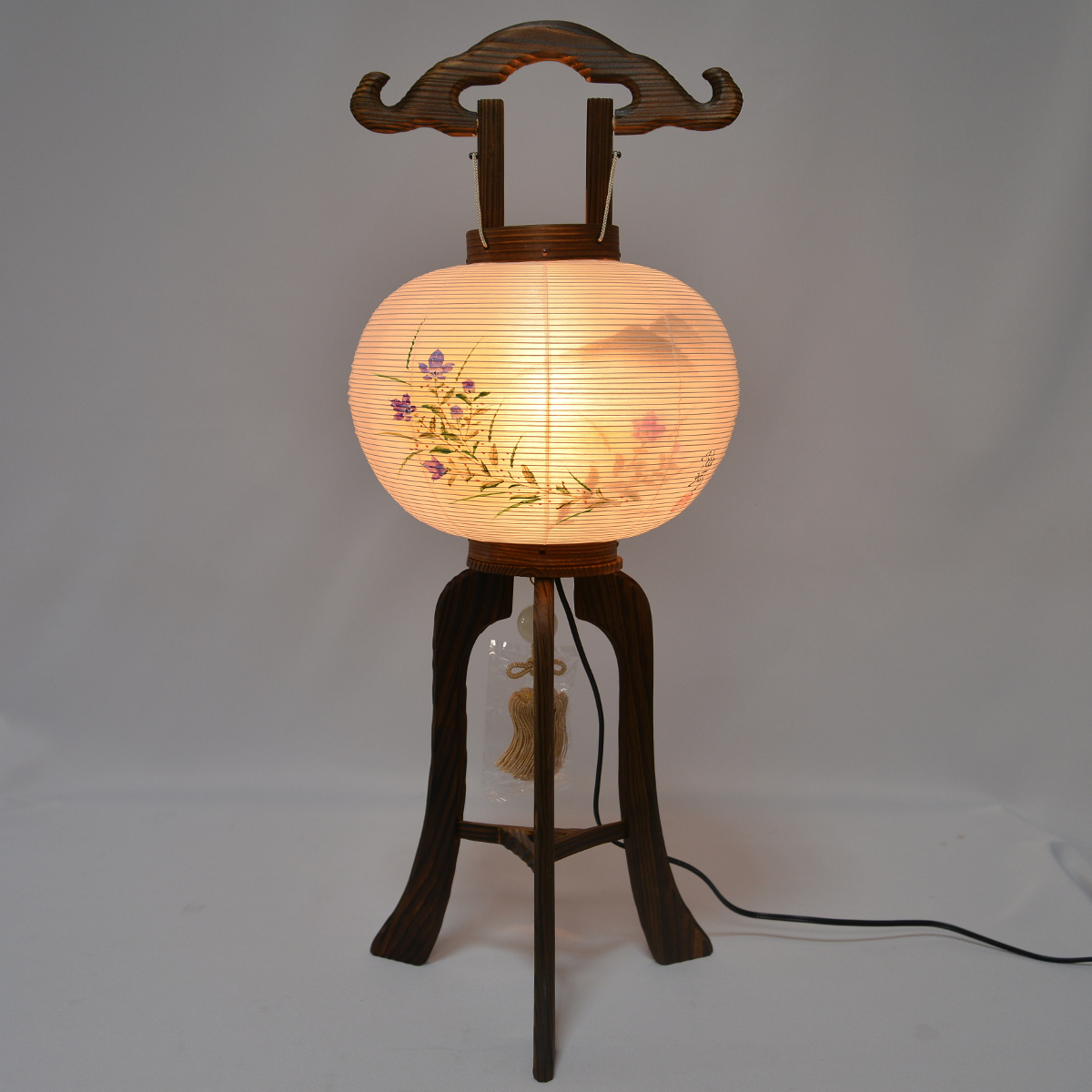 盆提灯 行灯 9号 大内 焼杉 絹二重張 盆ちょうちん お盆 初盆 : 人形の