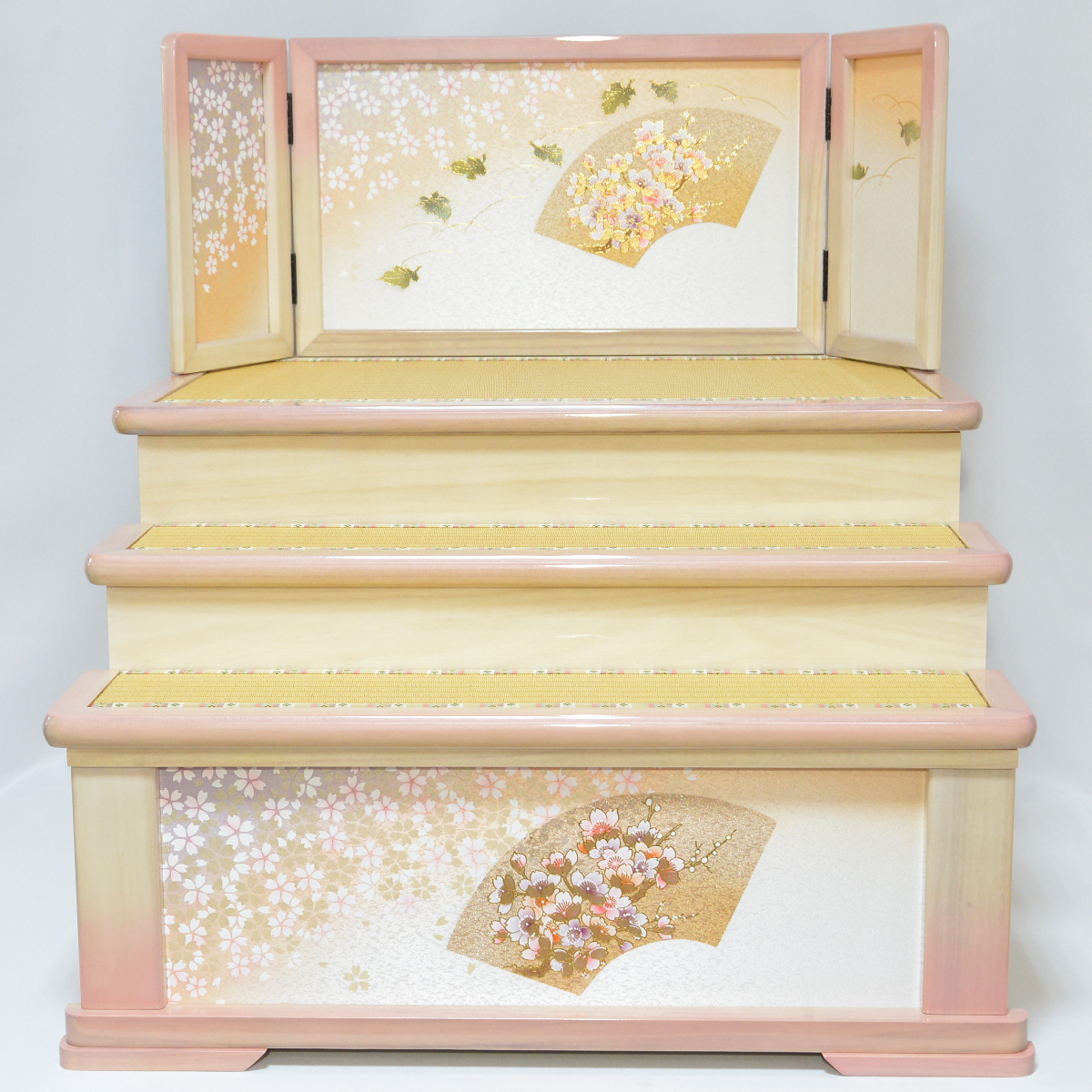 雛人形 収納飾り 五人飾り 平安豊久 京桜 白木 引き出し収納 : 人形の