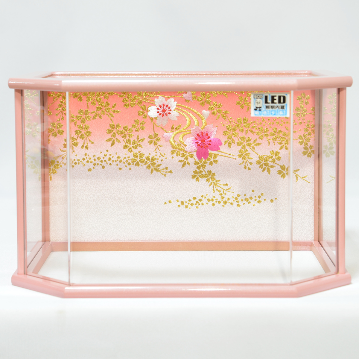 雛人形 ケース飾り 親王飾り ピンク 前面アクリルケース 小芥子親王