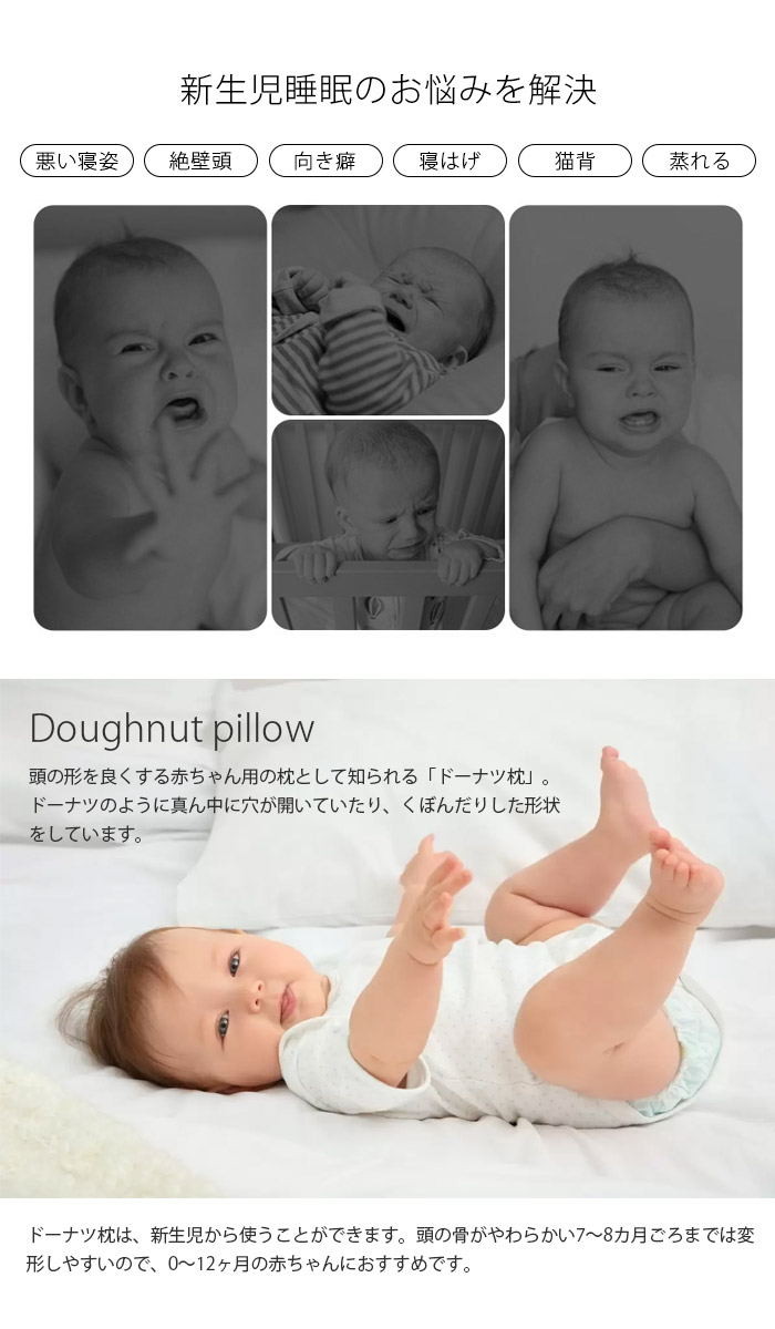 赤ちゃん 枕 ドーナツ枕 ベビー枕f 洗える ベビーピロー 絶壁防止 新生児 桃 寝具