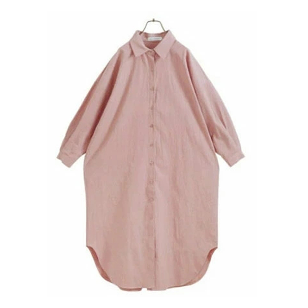 シャツワンピ 綿100％ ロングシャツ ブラウス シャツ ワンピース