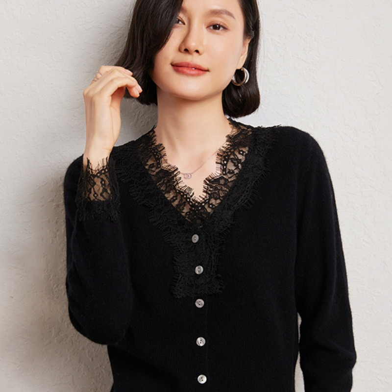 セーター レディース カシミヤ セーター カシミヤ100％ 女性 トップス ニット トップス Vネック レース 洗える カシミヤ セーター レディース カシミヤ カシミヤ100％ 女性 トップス