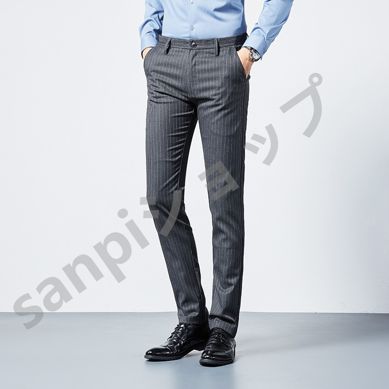 オンリー社　春夏用　ビジネススラックス　裾ダブル　ブルー　ストライプ　縦縞
