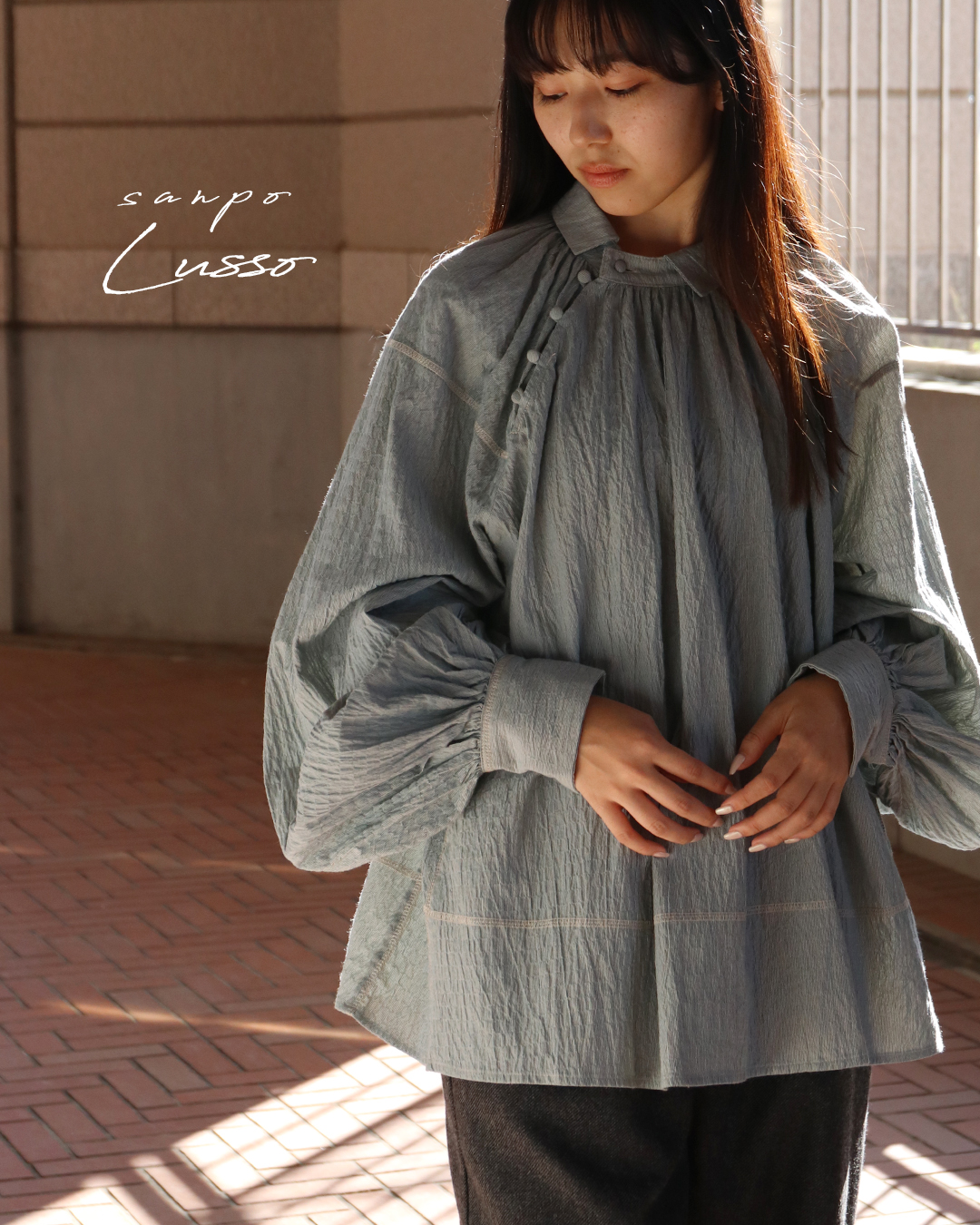 sanpo kuschel（サンポクシェル） 上品くるみボタンシャツ トップス