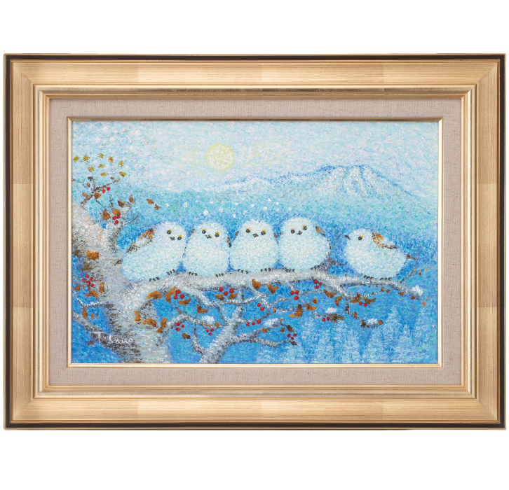 「一石二鳥」　シマエナガ　ミニ絵画　原画　油彩画　油絵 YO-1039 肉筆油絵 雪の妖精 シマエナガ団子 : 三宝堂Yahoo!店 - 通販
