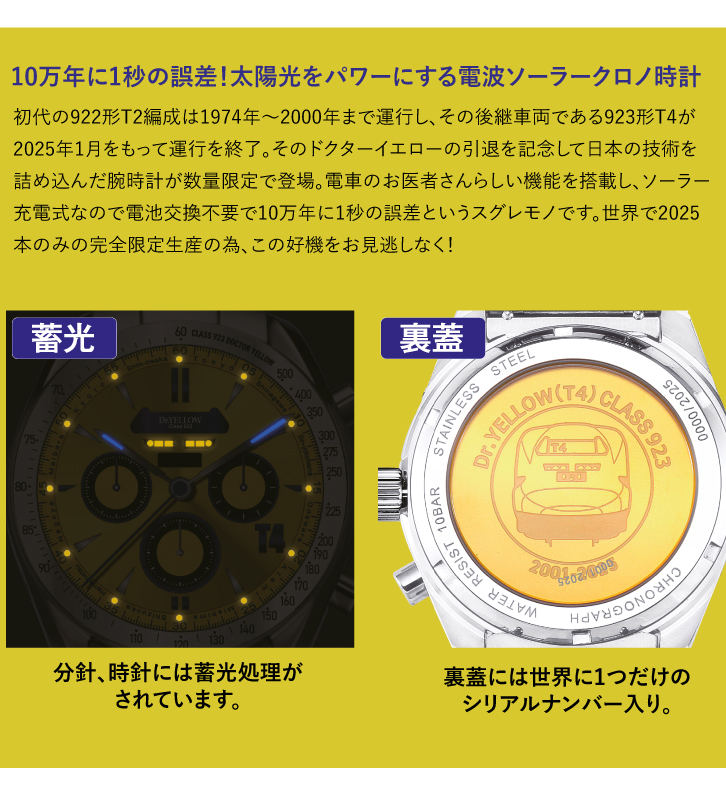 ZA-1120 923形ドクターイエロー（T4）電波ソーラークロノグラフ : 三宝