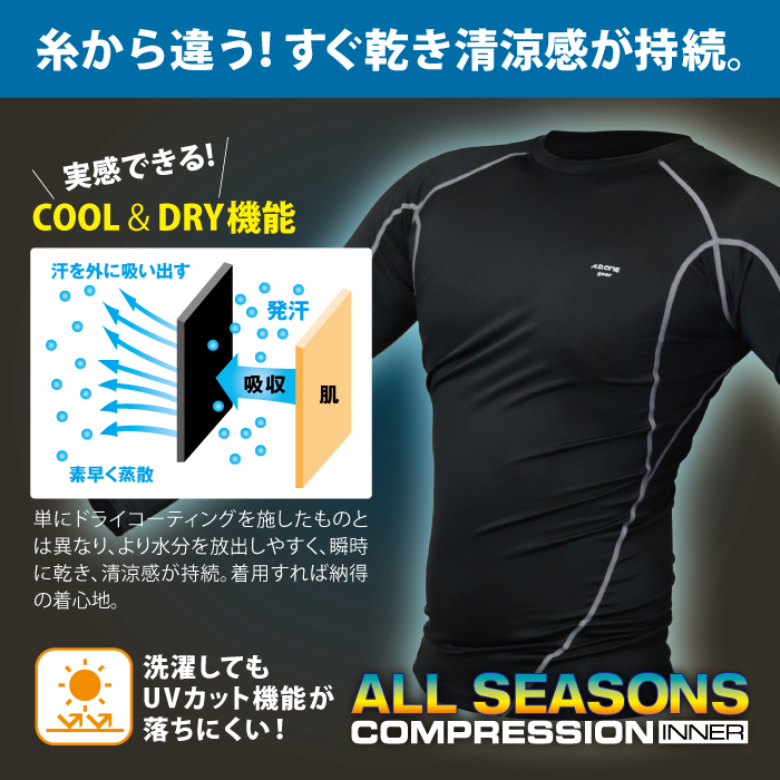 A.D.ONE メンズ コンプレッションウェア 上下セット シャツ