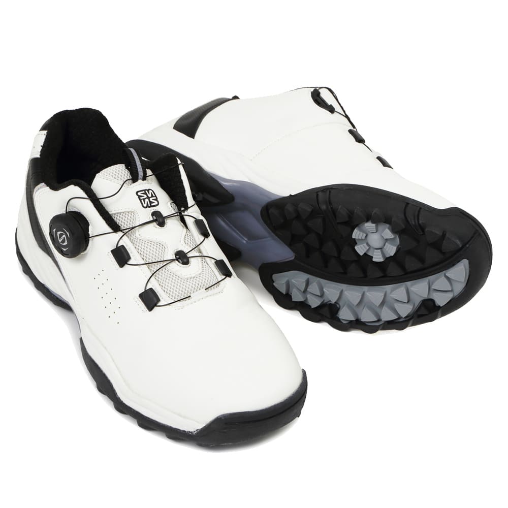 ゴルフ スパイクレス シューズ メンズ ダイヤル式 靴 スニーカー 軽量 幅広 履きやすい 歩きやすい ワイヤー 紐なし シームレス パークゴルフ ホワイト 白 人気｜sansei-s-style｜02