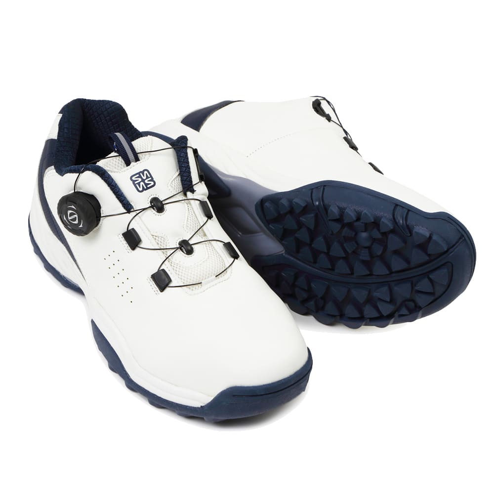 ゴルフ スパイクレス シューズ メンズ ダイヤル式 靴 スニーカー 軽量 幅広 履きやすい 歩きやすい ワイヤー 紐なし シームレス パークゴルフ ホワイト 白 人気｜sansei-s-style｜03