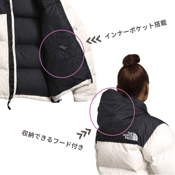 ノースフェイス アウター レディース ダウン ジャケット レトロ ヌプシ 撥水 防寒 登山 アウトドア ウェア 女性 ファスナー ホワイト ピンク 白  軽量