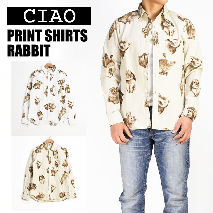 ciao チャオ 長袖シャツ ウサギ COTTON LINEN PRINT SHIRTS