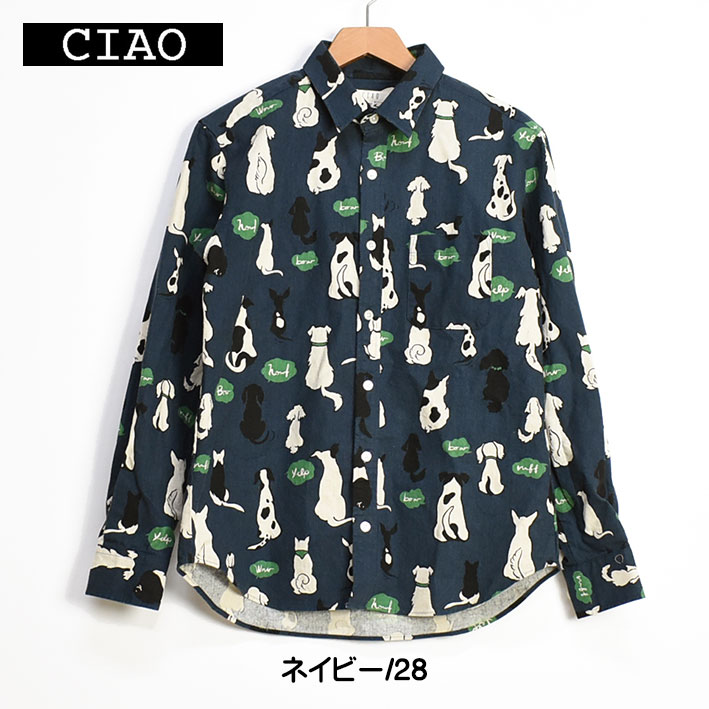 CIAO（チャオ） 長袖シャツ イヌ COTTON LINEN PRINT SHIRTS DOG