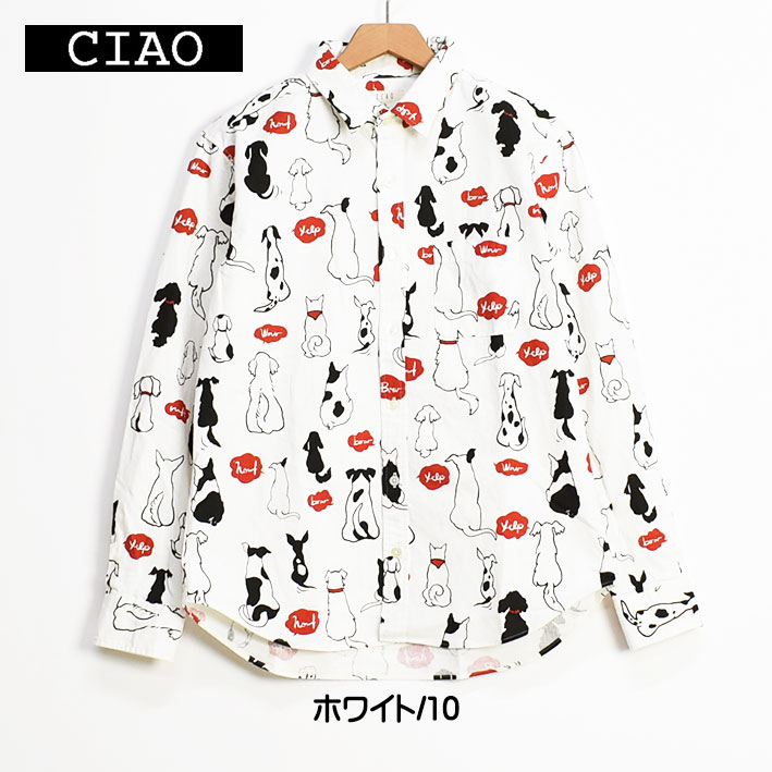 ciao チャオ 長袖シャツ イヌ COTTON LINEN PRINT SHIRTS DOG メンズ