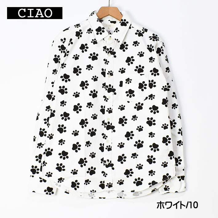 ciao チャオ 長袖シャツ 肉球 COTTON PRINT SHIRTS NIKUKYU メンズ ...