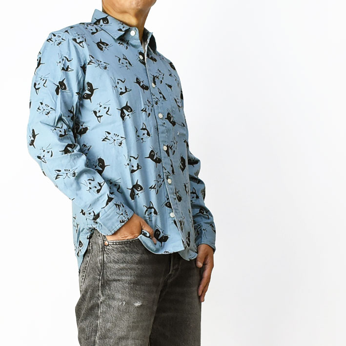 チャオ品です CIAO（チャオ） 長袖シャツ 猫 COTTON LINEN PRINT SHIRTS CAT メンズ