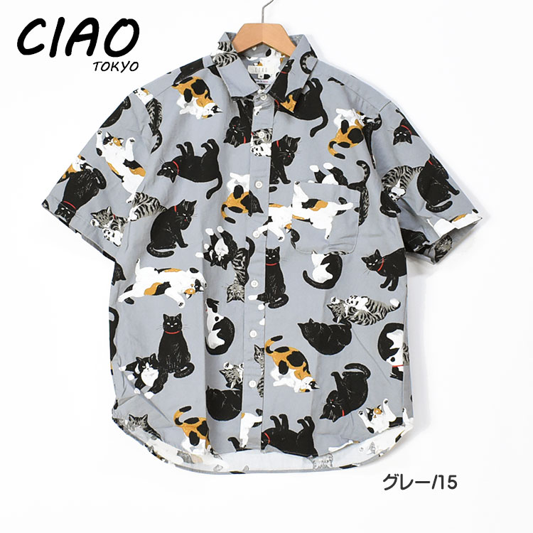 ciao 半袖シャツ 猫 COTTON PRINT SHIRTS CAT メンズ 日本製 244-5...
