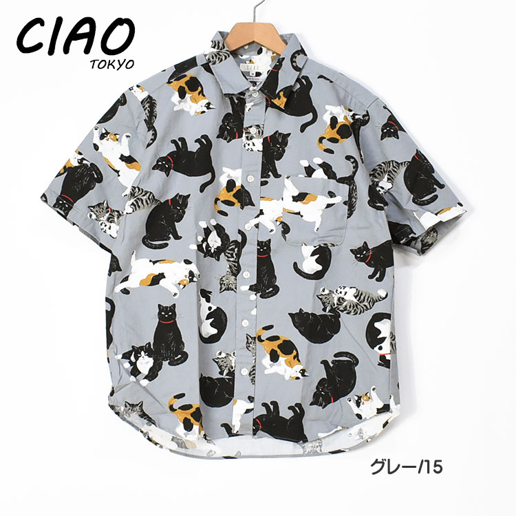 ciao チャオ 半袖シャツ 猫 COTTON PRINT SHIRTS CAT メンズ ねこ ネコ...