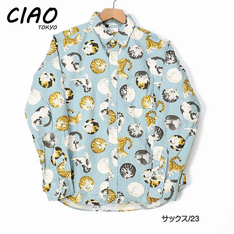 CIAO ciao チャオ 長袖シャツ 猫 メンズ COTTON PRINT SHIRTS