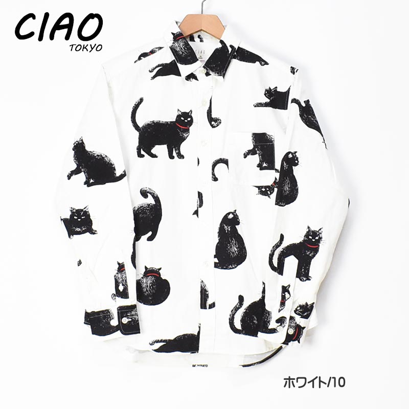 CIAO ciao チャオ 長袖シャツ 黒猫 メンズ COTTON PRINT SHIRTS