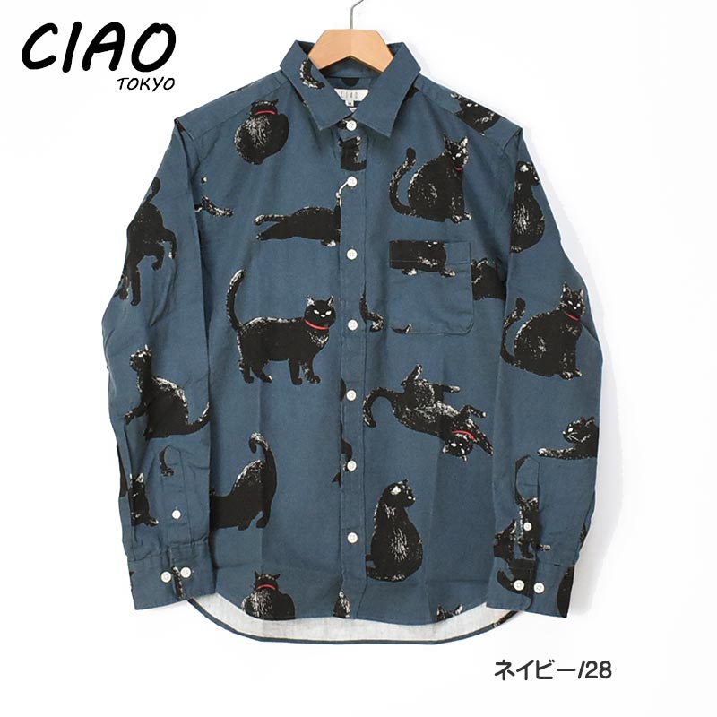 CIAO ciao チャオ 長袖シャツ 黒猫 メンズ COTTON PRINT SHIRTS