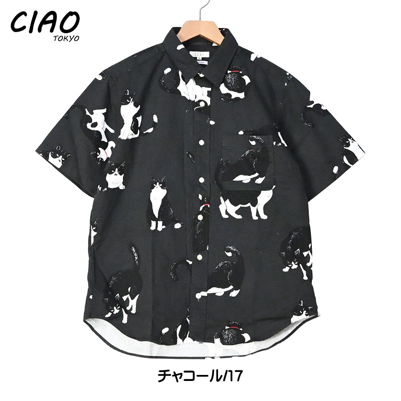 CIAO（チャオ） 半袖シャツ 猫 ハチワレ COTTON PRINT SHIRTS CAT