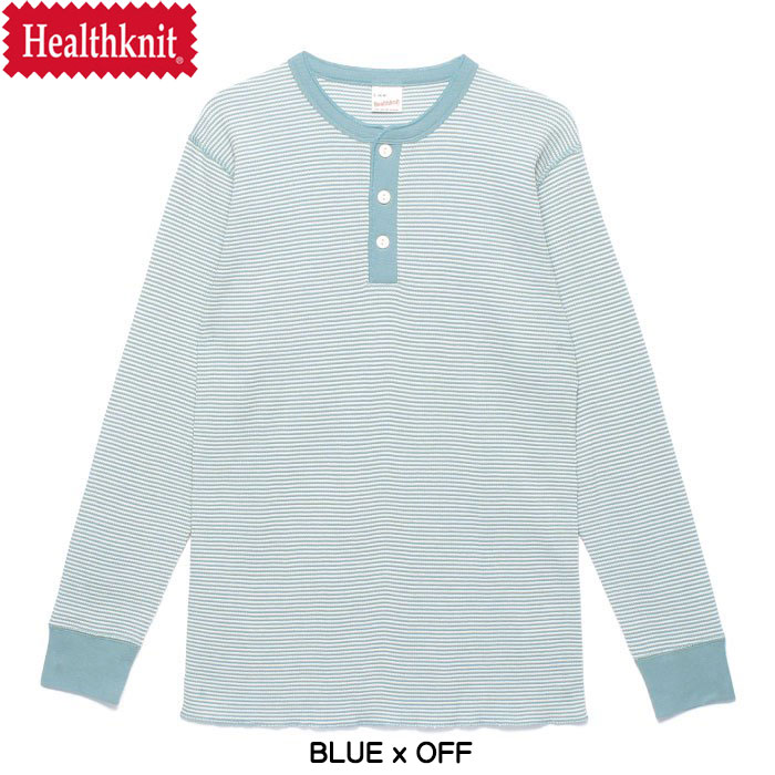 Healthknit（ヘルスニット） ワッフル 長袖 ヘンリーネックTシャツ