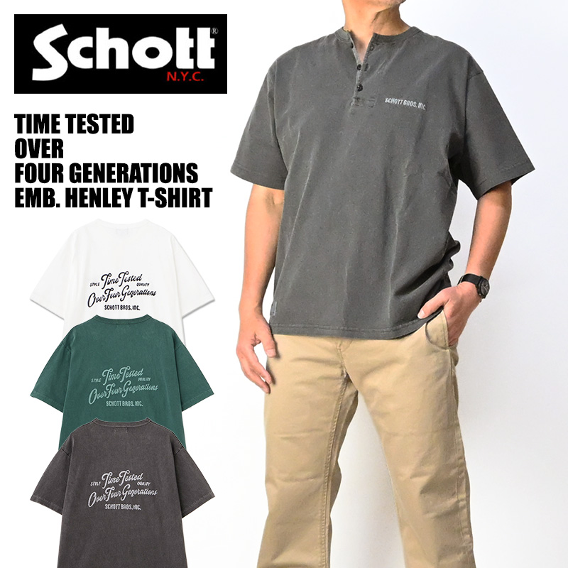 Schott N.Y.C（ショット） Schott 半袖 ヘンリーネックTシャツ TIME