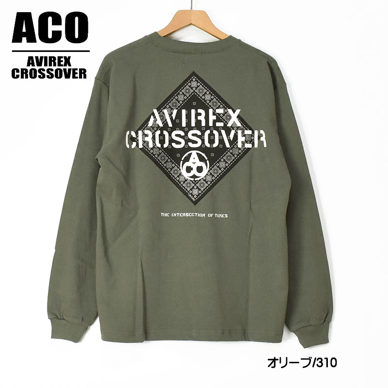 AVIREX アビレックス クロスオーバー バンダナ パッチ 長袖Tシャツ ACO CROSSOVER ミリタリー Tシャツ メンズ ペイズリー バンダナ柄 783-4230023