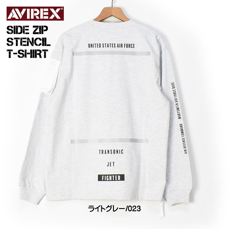 AVIREX アビレックス Tシャツ サイドジップ ステンシル 長袖T AVIREX アビレックス Tシャツ サイドジップ ステンシル 長袖T