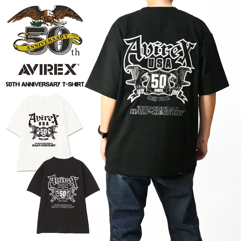 AVIREX ×グランパス30周年コラボ Tシャツ ブラック×ホワイト AVIREX アビレックス 50周年記念 Tシャツ 50th ロゴ刺繍 半袖T