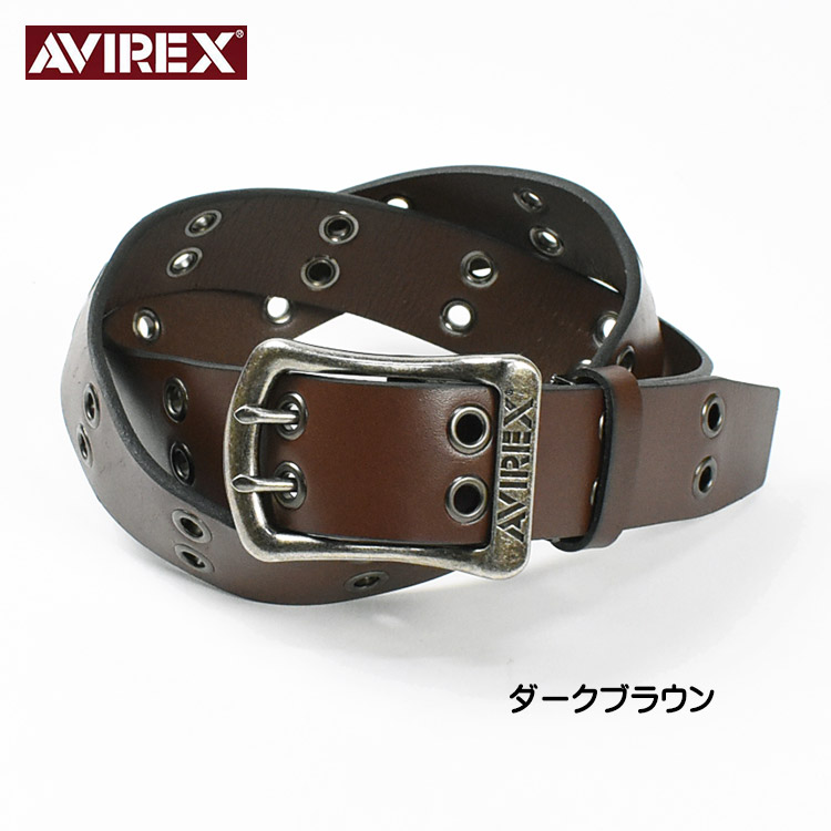 AVIREX アビレックス ダブルピン レザーベルト ミリタリー 日本製 長さ調節可 AX4208