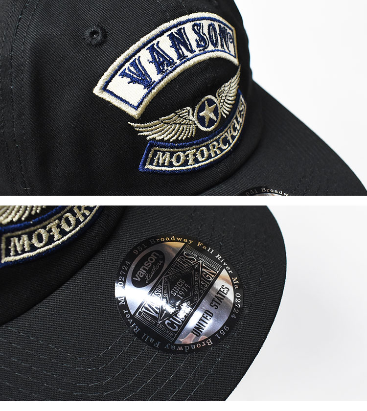 新品未使用バンソンvanson デザインCAP VANSON（バンソン） 刺繍 ツイルキャップ MOTORCYCLES 帽子 メンズ
