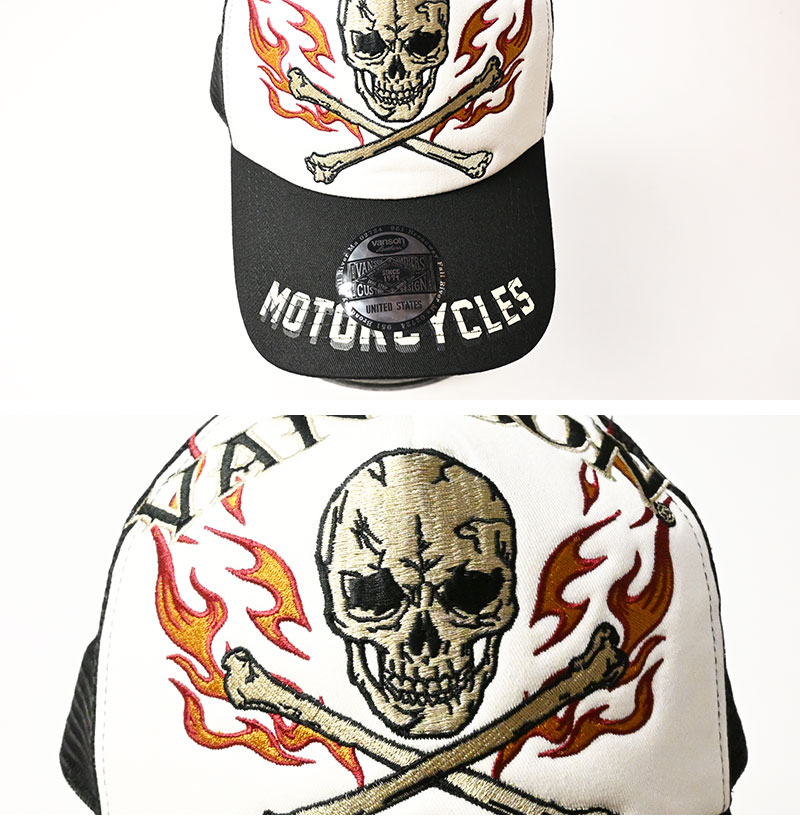 VANSON（バンソン） 刺繍 メッシュキャップ CROSS BONE SKULL クロス