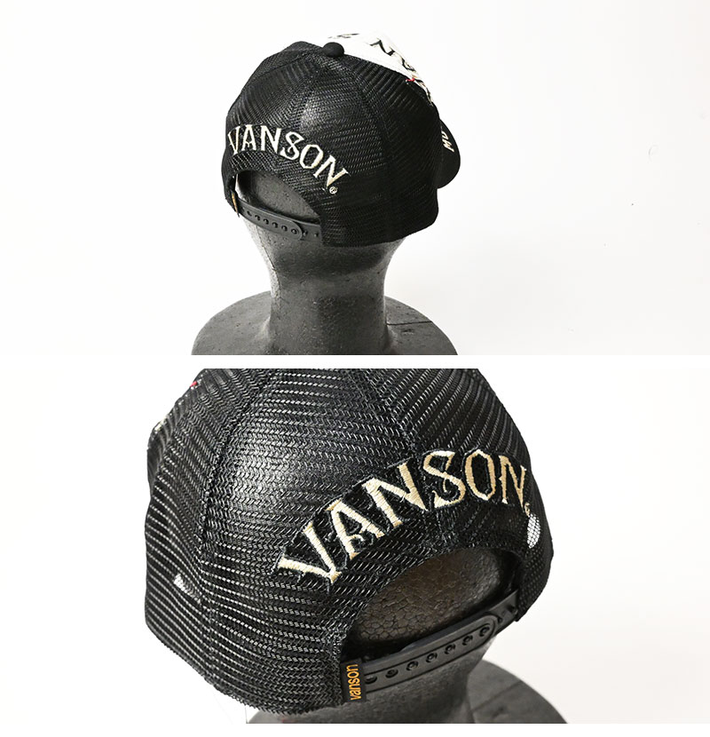 新品未使用バンソンvanson デザインCAP VANSON（バンソン） 刺繍 メッシュキャップ CROSS BONE SKULL クロス