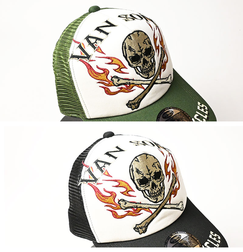 VANSON（バンソン） 刺繍 メッシュキャップ CROSS BONE SKULL クロス