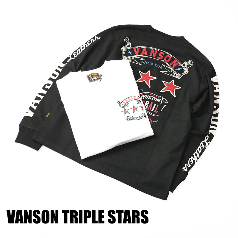 VANNER 公式長袖Tシャツ ヘソン 直筆サイン入り ベナー VANSON（バンソン） 長袖 Tシャツ TRIPLE STARS スター 星 ロゴ