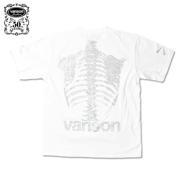 VANSON 50周年記念モデル 半袖Tシャツ ラインストーン スタッズ ドッグタグ付き メンズ N...