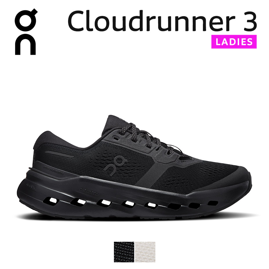 オン on スニーカー シューズ レディース スイス クラウドランナー cloudrunner 3 ランニングシューズ 厚底 軽量 ブラック 黒 3MG10071043 | On | 01