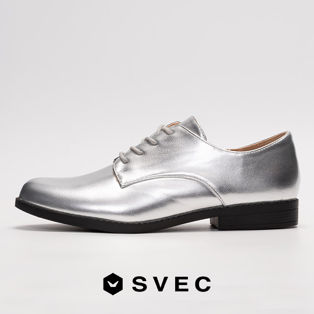 ホワイト・シルバー オープントゥ ビジネスシューズ SVEC（シュベック） フォーマルシューズ マニッシュ オックスフォード