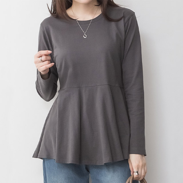 ファビアナフィリッピ　グレー　コットン　綿　Tシャツ　長袖　キレイめ　レディース tシャツ レディース 長袖 カットソー 長袖tシャツ 綿 おしゃれ