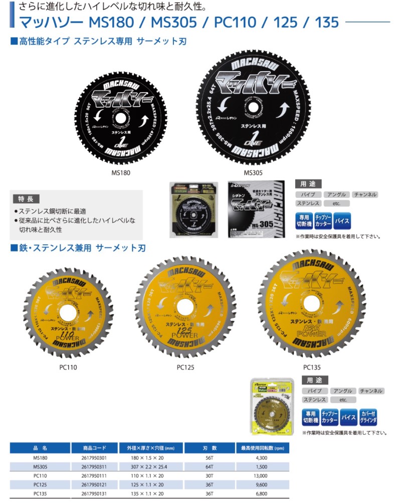 刃数:64】レヂトン レジトン チップソー マッハソーMS305 ステンレス